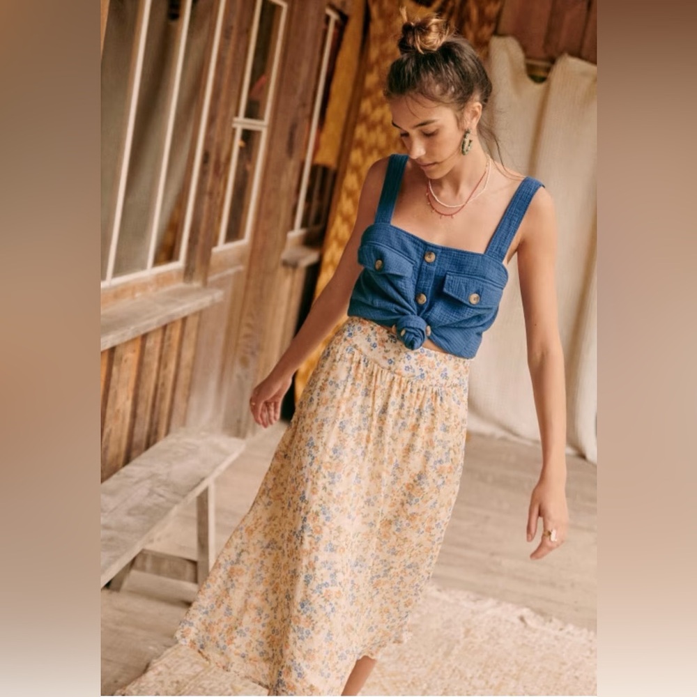 Sezane Maria Skirt Jardin Printanier Jaune Bleu - Size 34